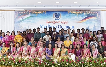 Students and staff celebrating the Grand Pongal Festival 2026 with traditional joy at Medicza.