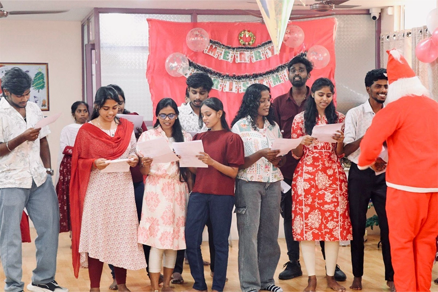 The Medicza Academy team gathered in festive spirit during the Christmas 2025 celebration event.